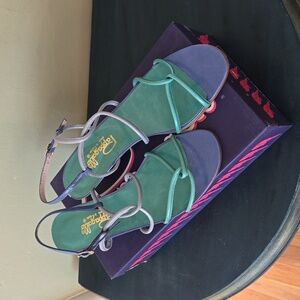 Papagallo vintage blue, gray and green sandals Sz 10M 🩴
